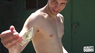 Hipster gay guy sucks and fucks a stranger for money outdoors