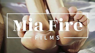 Hot blowjob with cum on tongue and feet-fetish - Mia Fire