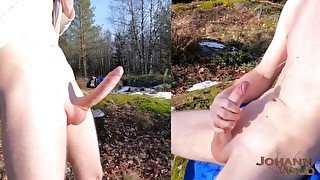 Throwing all the clothing off just to blast all over myself! Risky outdoor nudity!