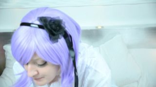 Bluehaired beauty uses a dildo to come to an orgasm