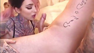 Amazing Tattooed Blonde Deepthroats Cock