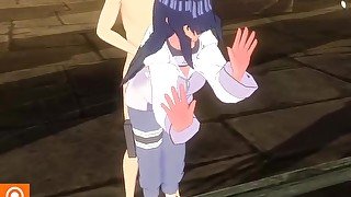 Blue-haired Girl Hinata Fucks Standing Up And Gets An Orgasm