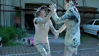 Two Old Sluts Covering Each Other In Paint