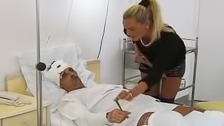 Adorable blonde girl fucks a guy in the hospital