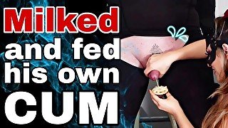 Frosting His Cake! Milked Ruined Orgasm & Fed Own Cum Cumshot Femdom Bondage Ballbusting CBT Real