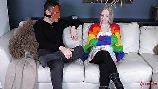 Violet October and her masked friend are very close to their first fuck ever