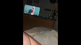 Watching porn on my tv while jerking a load