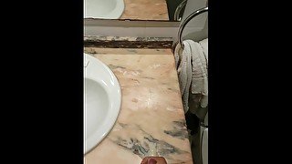 twink jerking and cumming huge cumshot on lavatory in hotel