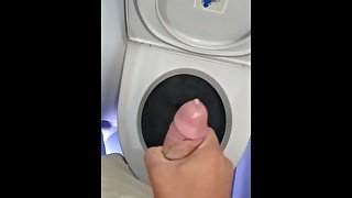 Handjob in the bathroom of the airplane ALMOST CAUGHT BY THE HOSTESSES!