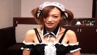 Asian amateur in maid uniform