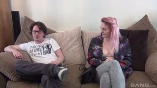 redheaded punk chick sucks a nerd's big hard dick