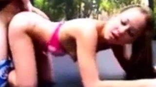 Cumming inside a teen on trampoline