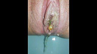 MEGA Close Up pee with menstrual cup inside pussy