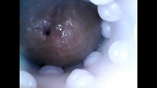 Trans girl using fleshlight, pov cum