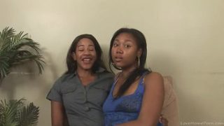 Beauteous black slut in teasing lesbian sex video