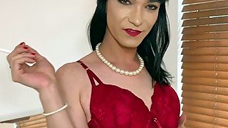 Big Cock Crossdresser Smokes as She Strokes