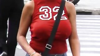 Candid Huge Busty Red Top