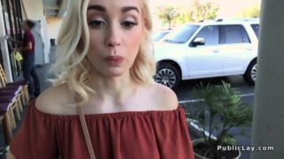 Tiny tits blonde fucks outdoor pov