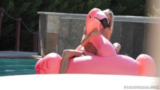 Slender woman with small tits has a sex pool party