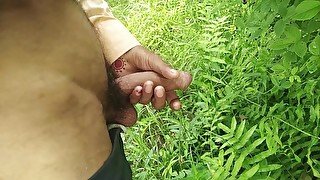 Big cock handjob in beautiful garden