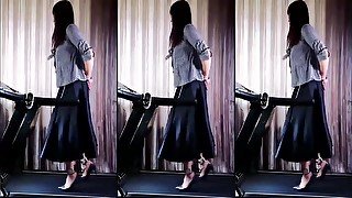 Asian Chained Treadmill Walking in Heels