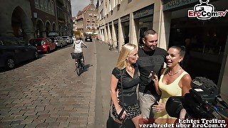 German amateur couple at public street casting