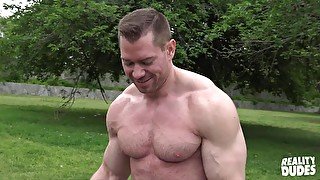 Jacked up gay dude picked up in the park and surprised by a big dick