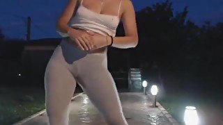 Outdoor Cam She Dance With Dog In Garden