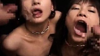 Asian Lesbians Bukkake Together