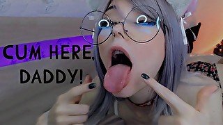 CAT GIRL WITH GLASSES BEGS YOU TO CUM ON HER SLOBBERY AHEGAO FACE