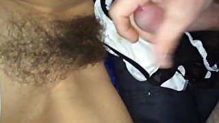 Cumming on milf gf dirty panties and hairy pussy