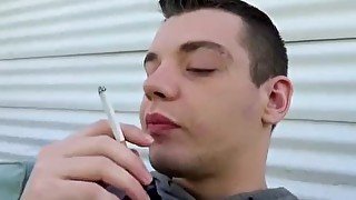 Inked jock Ryan Fields smokes cigarettes and masturbation