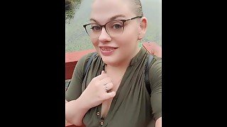 Blonde bbw milf flashes and teases cute small tits big nipples outdoors public