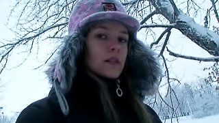 Hot pornstar takes us out for a walk in the snow