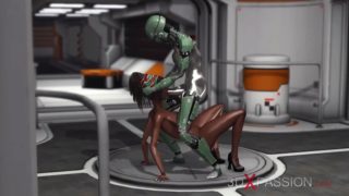 Horny black girl gets fucked hard by sex android in base camp on exoplanet