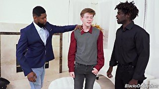 Interracial gay threesome with two black dicks and one skinny guy