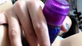 Blue Dildo In Hairy Pussy...