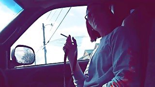 Sexy redhead smoking after suckin me off in public parking lot, cum swallow