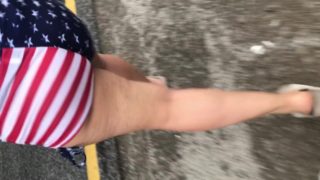 Wife in American Flag booty shorts cheeks out booty jiggling