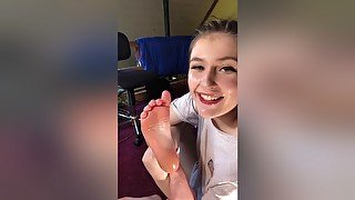 Playful Amateur Girl Sucking Her Toes And Licking Her Foot In A Solo