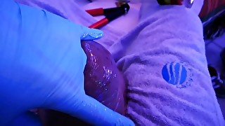 fingering the silicone cock with oil