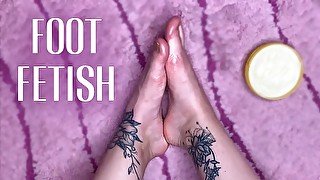 Foot Massage with Cream Closeup - Foot Fetish