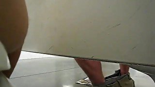 Real Public Crapper Underneath the stall 10-Pounder jacking with CUM