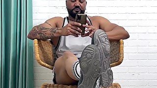 Solo black guy showcases delicious feet