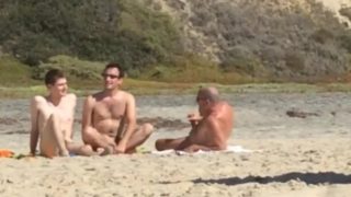 3 buddies jerking off each other at the beach.