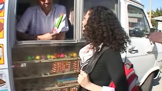 A slutty Latina teen gets fucked in the back of a food truck