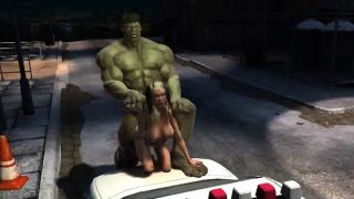 3D cartoon babe gets fucked outdoors by The Hulk