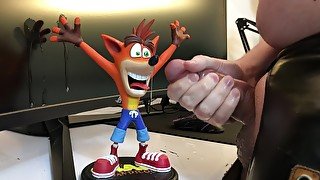 HUGE moaning cumshot on Crash Bandicoot figure and monitor!