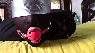 Slave girl with a ball-gag gets tied up and tortured by her hubby