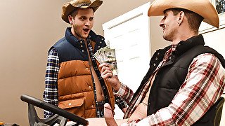 Country men share the small tractor to fuck on it
